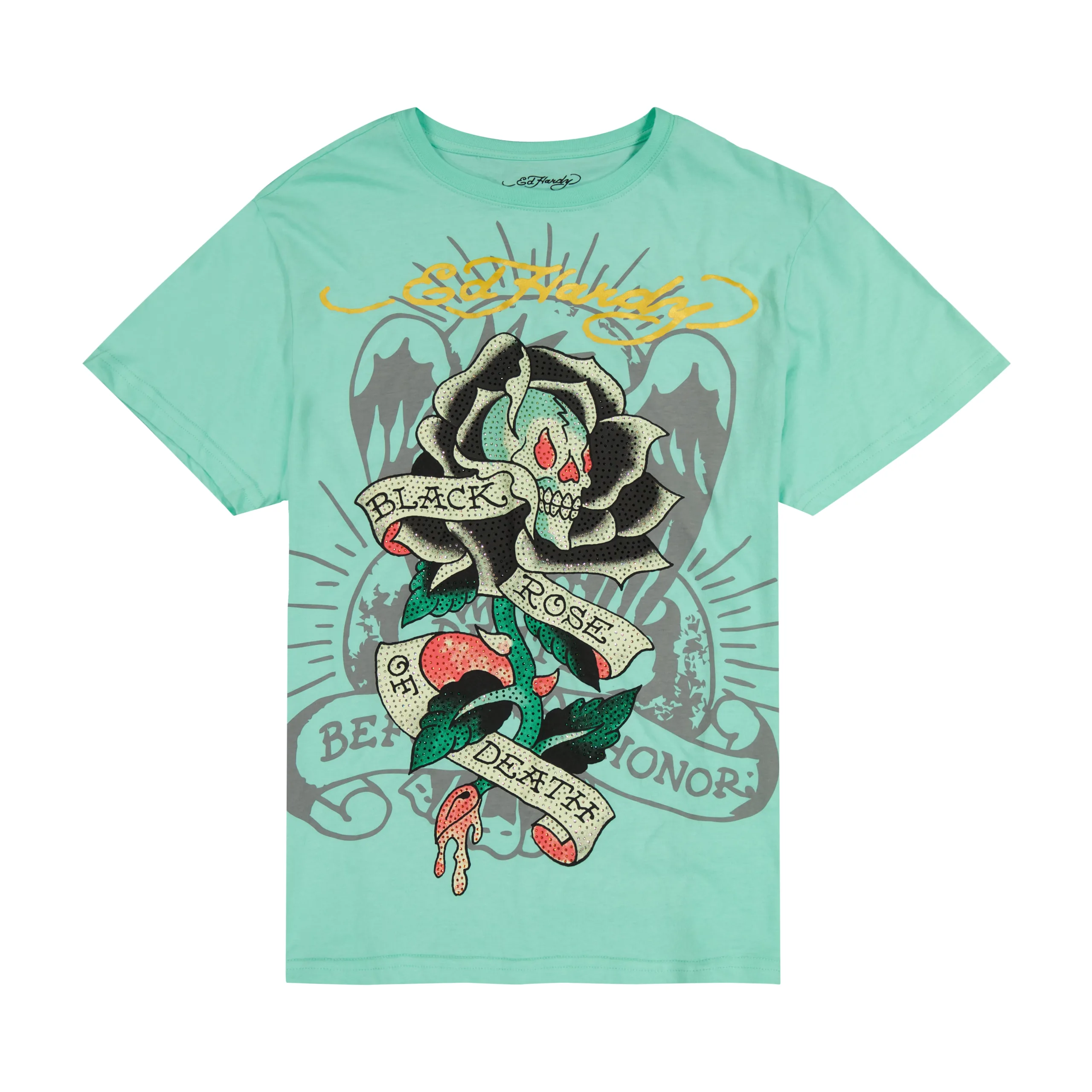 Black Rose Throwback Rhinestone Tee